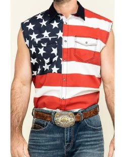 Cody James Men's American Flag Bubba Sleeveless Western Shirt  -Cody James 2000296071 600 P4