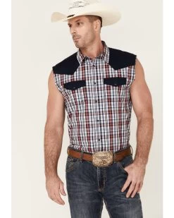 Cody James Men's Anthem Plaid Bubba Sleeveless Snap Western Shirt  