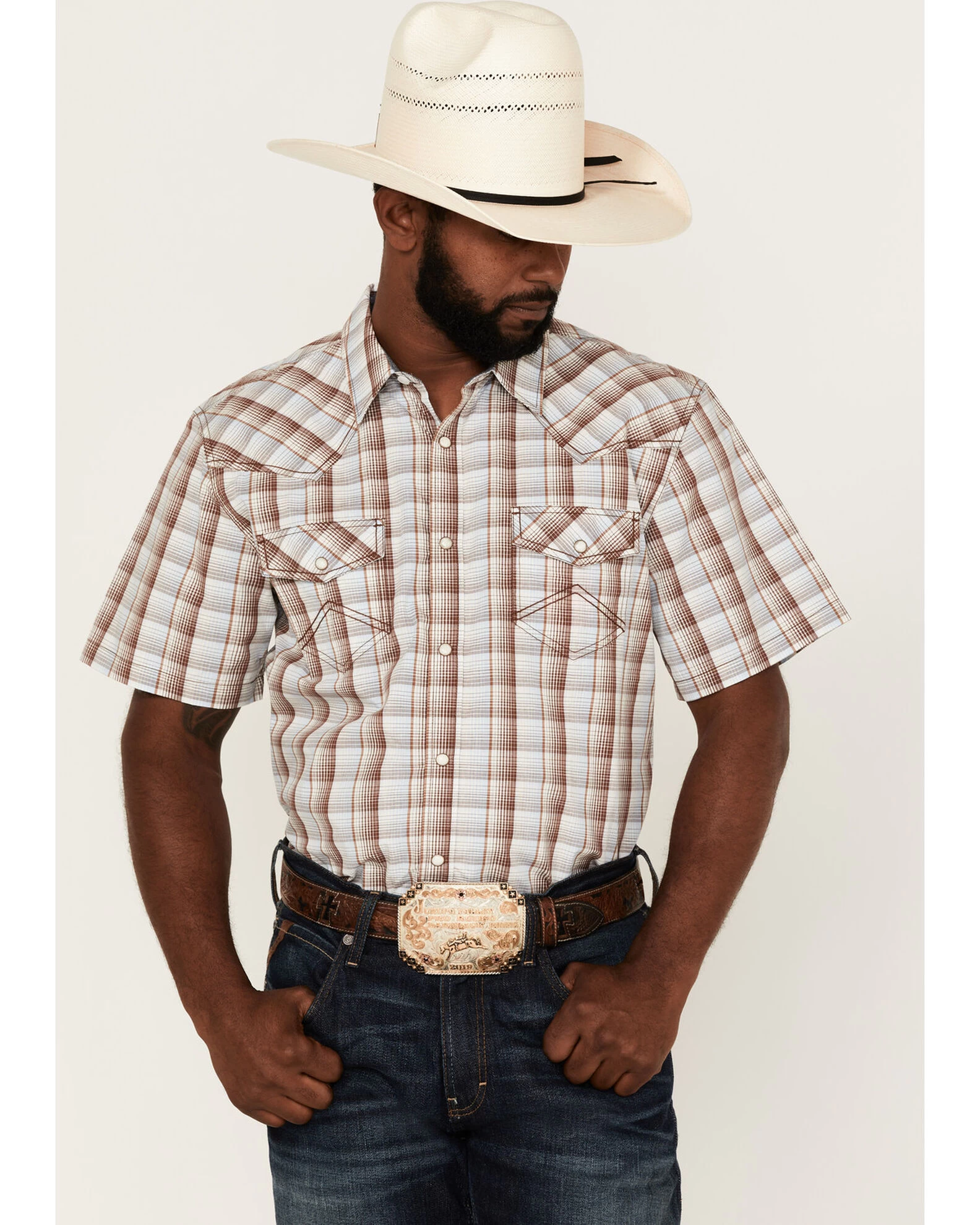 Cody James Men's Mount Vernon Small Plaid Short Sleeve Pearl Snap Western Shirt 3 Cody James Men's Mount Vernon Small Plaid Short Sleeve Pearl Snap Western Shirt