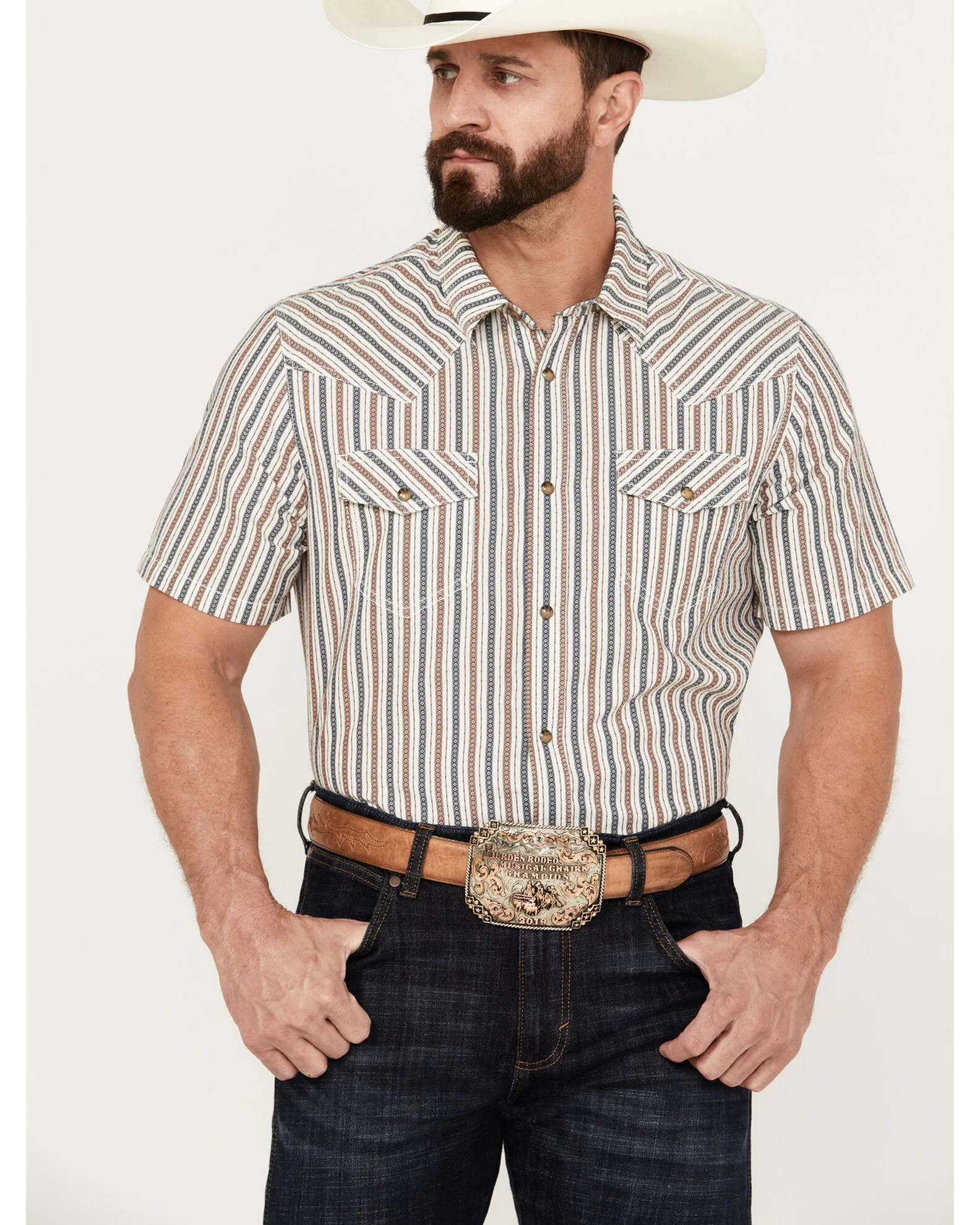 Cody James Men's Tie Down Striped Short Sleeve Western Snap Shirt 3 Cody James Men's Tie Down Striped Short Sleeve Western Snap Shirt