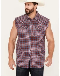 Cody James Men's Plaid Stars Bubba Sleeveless Western Shirt